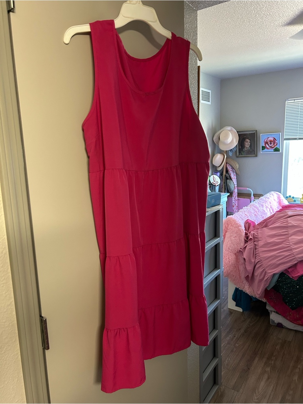 Sleeveless Tiered Dress in Hot Pink